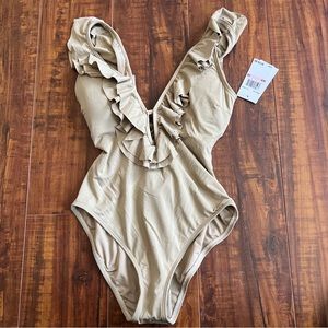 Michael Kors Ruffle One Piece Khaki Swimsuit